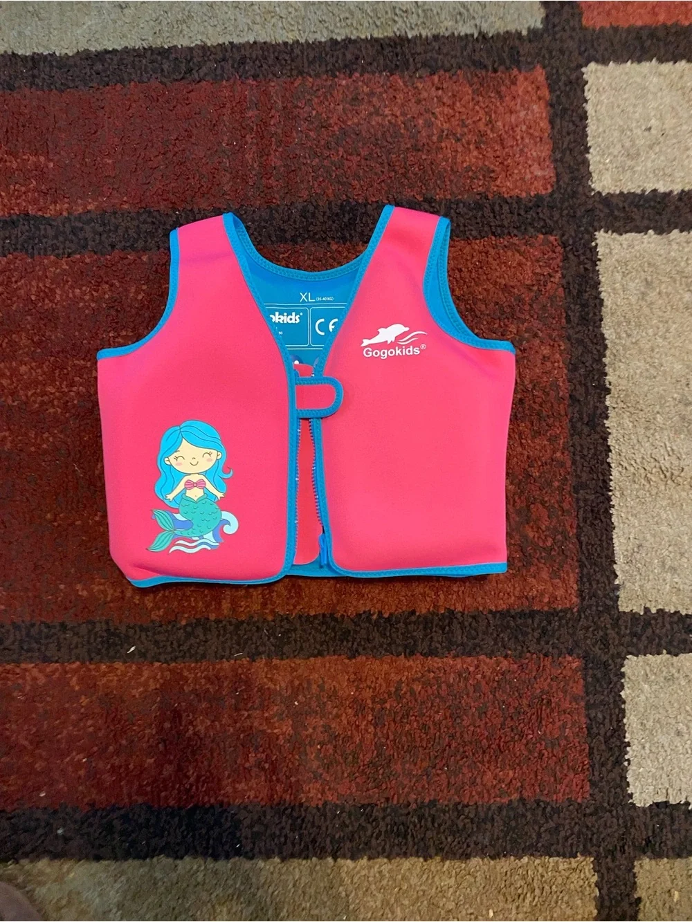 Pink Mermaid Kids Swim Vest with Blue Trim